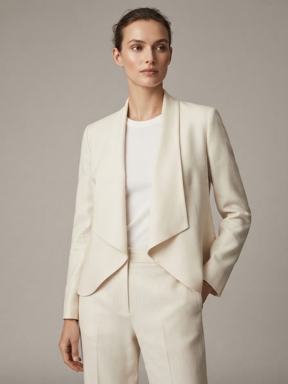 NWT Quiet Luxury Linen Blend Waterfall Drape Open Front Blazer Jacket Sz S/5